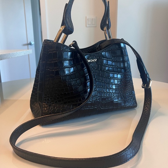 Dkny Handbags - DKNY Black Croc-Patterned Satchel